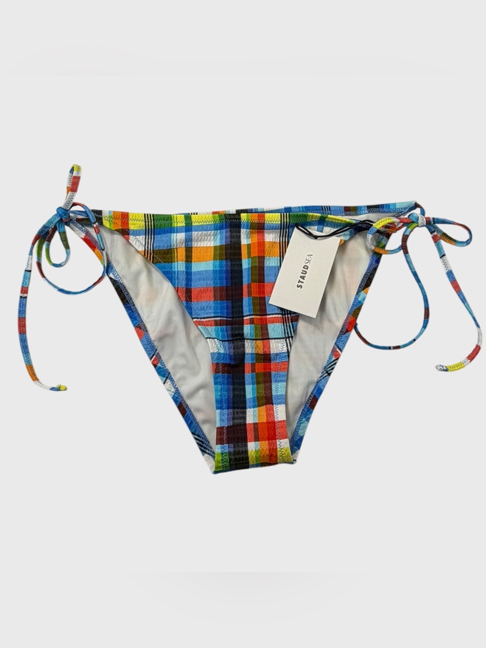 STAUD NEW Multicolor Madras Plaid Sisley String Bikini Bottom Size XL